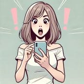 スマホをみて驚く女性いイラスト
